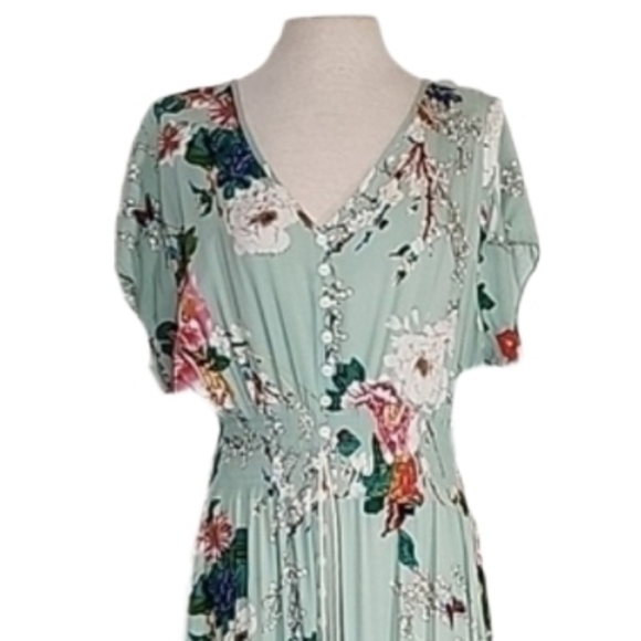 Amzplus Dress Floral Smocked Boho Tassled Tie Front Maxi Green Plus Size 3XL - Picture 15 of 16